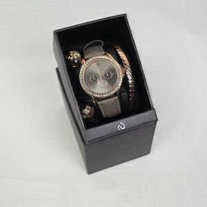 FMD Rose Gold Watch Bracelet Set Gray Leather